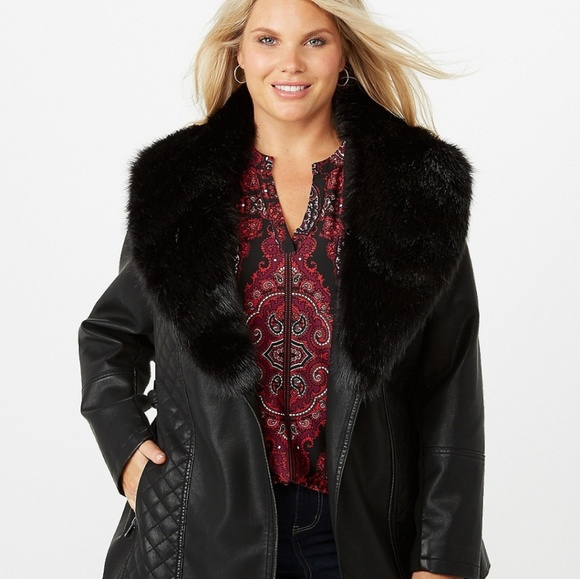 Dress Barn Jackets Coats Plus Size Quilted Faux Leather Fur